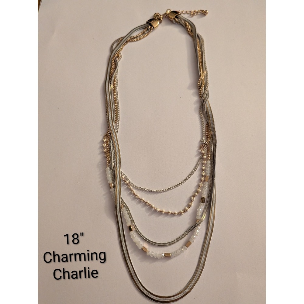 Charming Charlie Mixed Metal Multi Strand Layered Necklace Gold Silver 18"